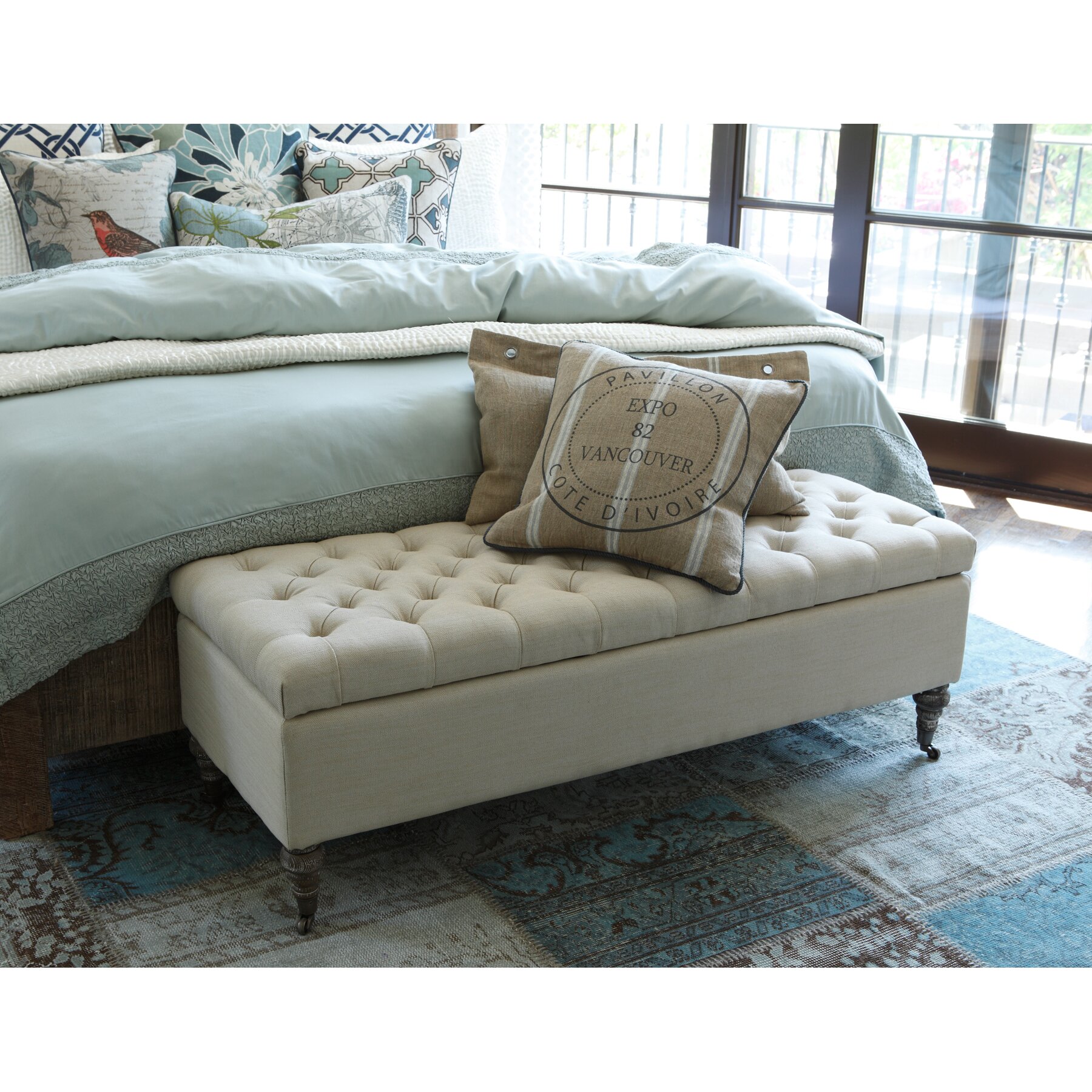 Halvorson fabric storage bedroom bench